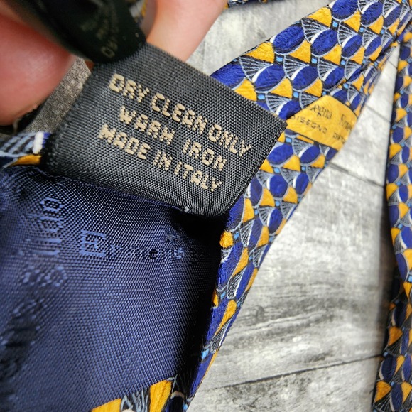 Ermenegildo Zegna Exclusive Design Tie Blue Gold Geometric Silk Necktie‎ Italy - Picture 10 of 12